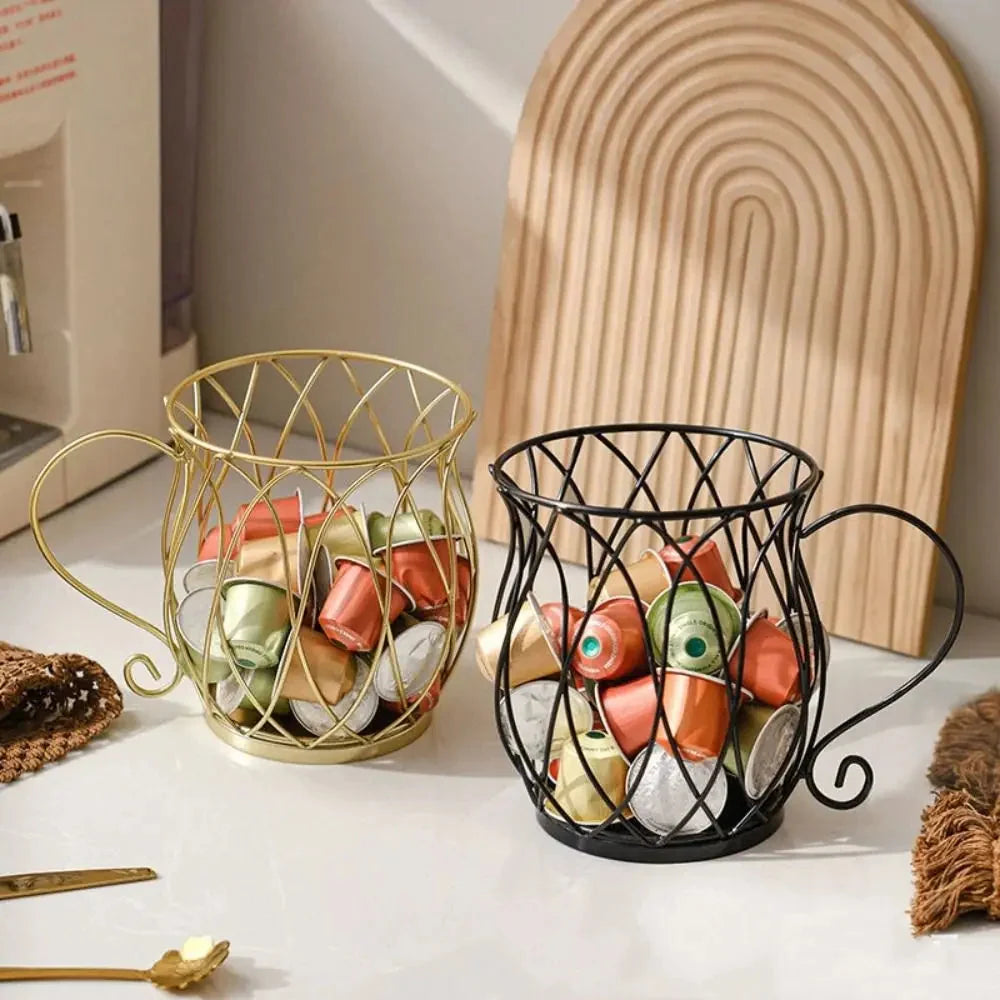Wrought Iron Coffee Capsule Holder Cup Shape with Handle - Countertop Storage, Rust-Resistant 5