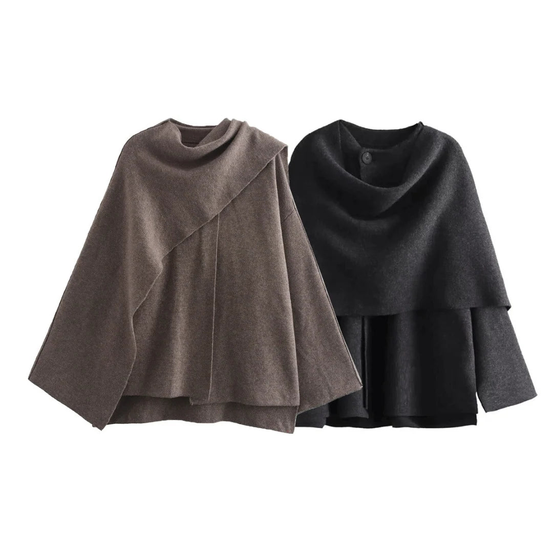 Wynora Women's Cape - Textured Fabric, Oversized Poncho Style 4