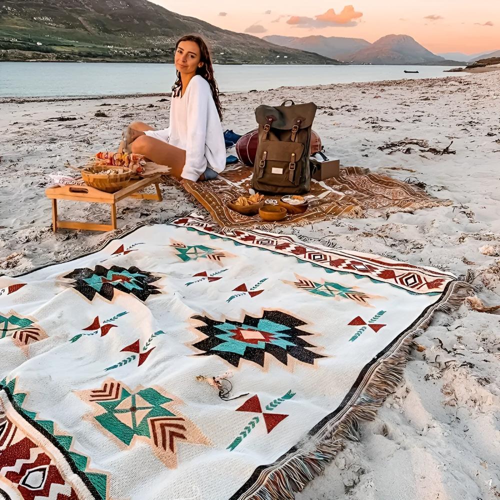 NomadWeave Blanket - Picnic Mat - Boho Style - Reversible Design Comfort