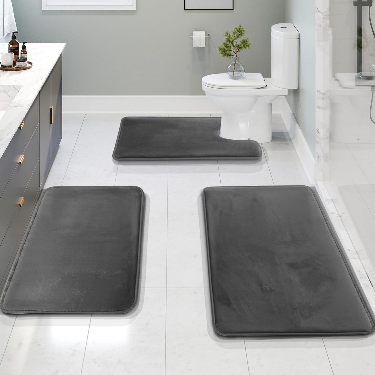 VelvaSoft – Plush Memory Foam Bath Mat Set
